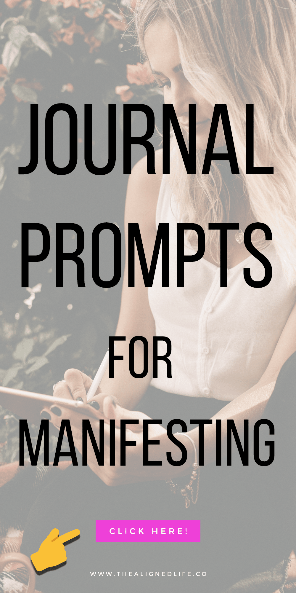 woman with journal and text Want To Inspire Yourself? 30 Self-Discovery Journal Prompts