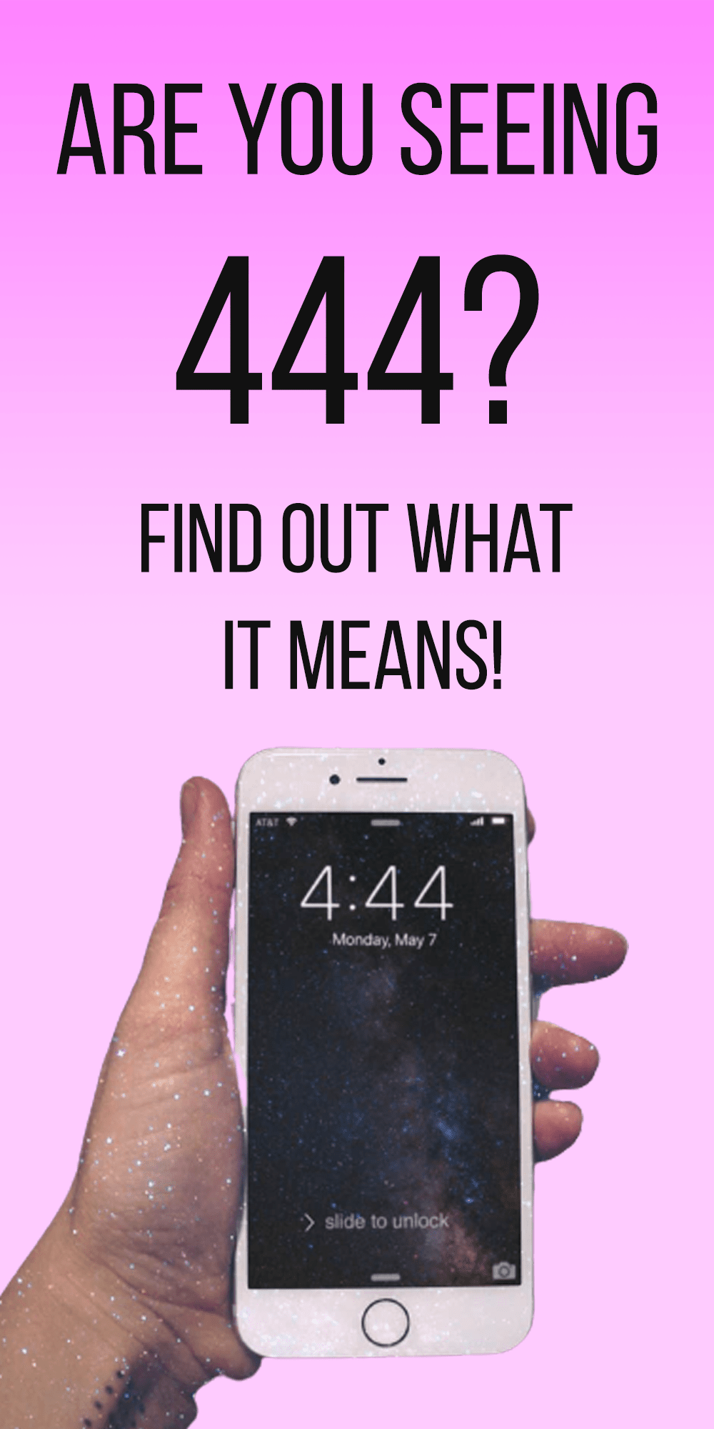 hand with phone and text Are You Seeing 444? Meaning Of Angel Number 444 / 4444