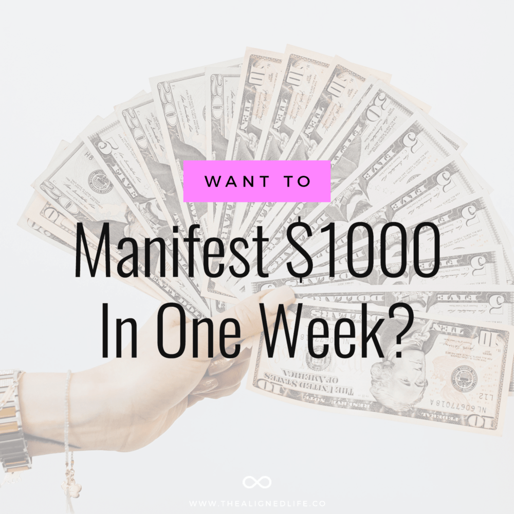 hand with money and text How To Manifest $1000 In One Week
