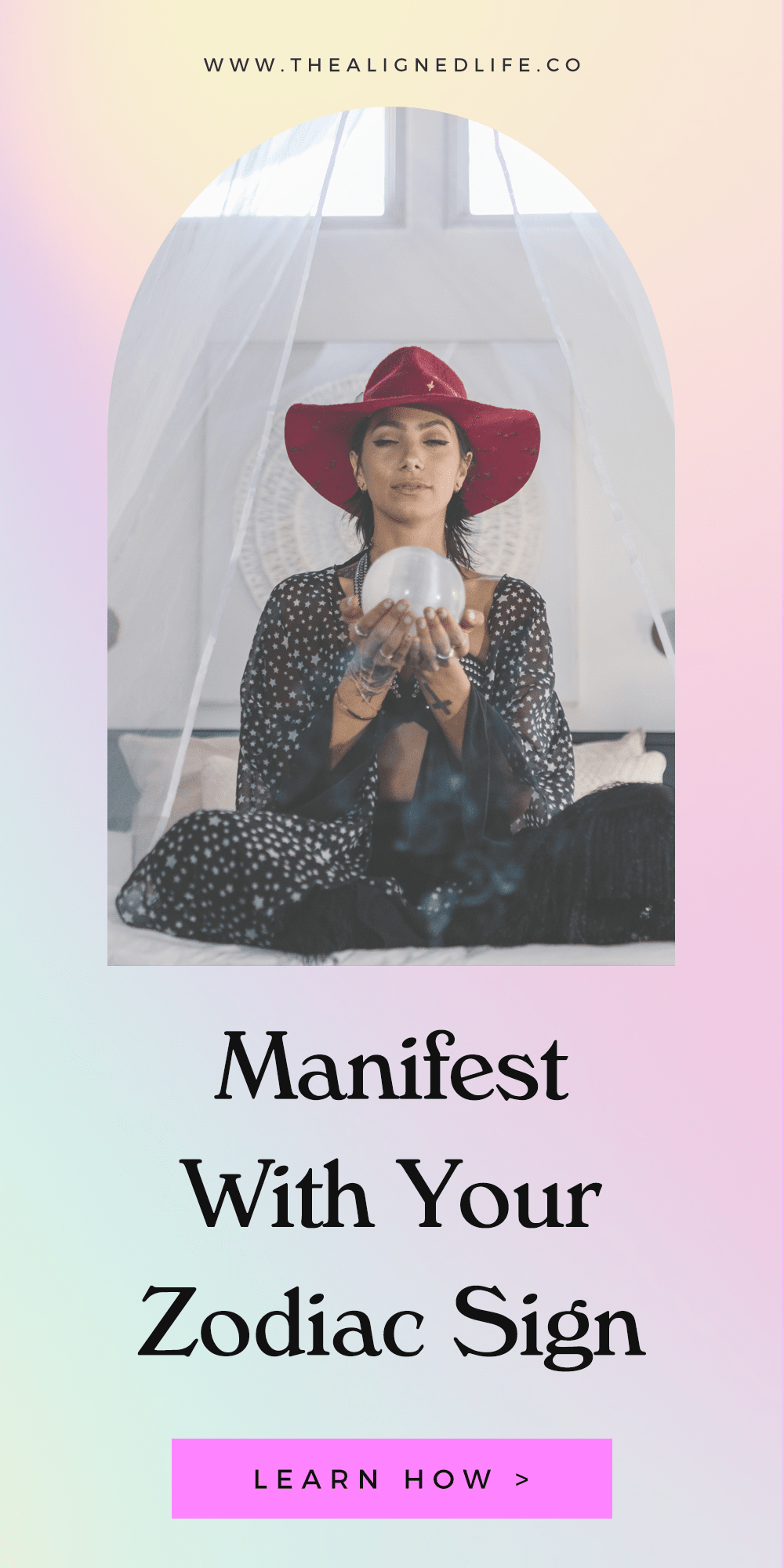 woman with crystal & text Astrology & Manifestation: How To Manifest With Your Zodiac Sign