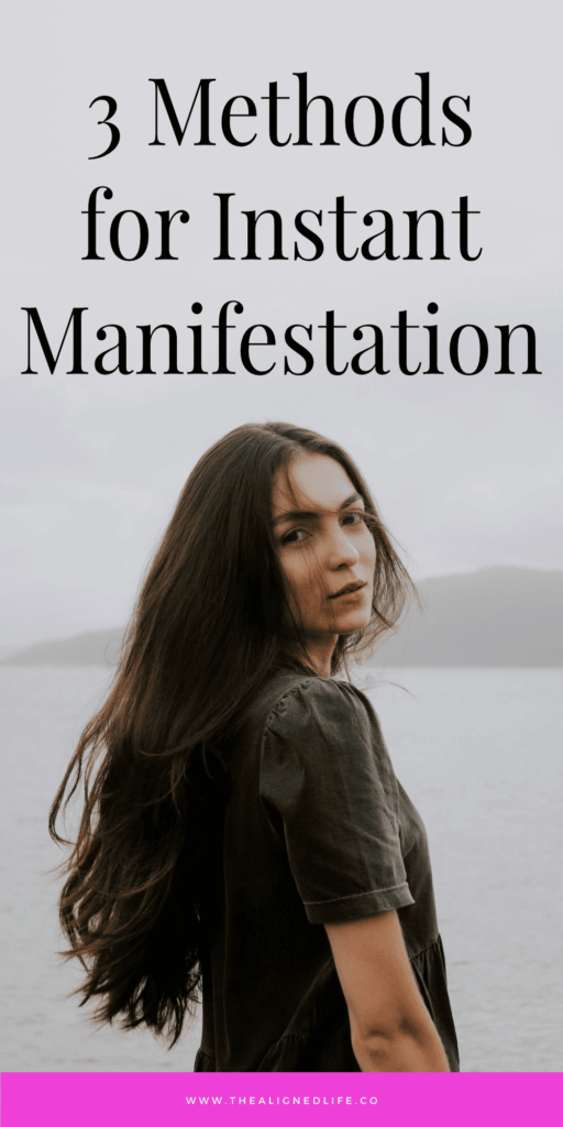 woman with long brown hair standing in front of the ocean | 3 Methods for Instant Manifestation | The Aligned Life Manifestation Blog