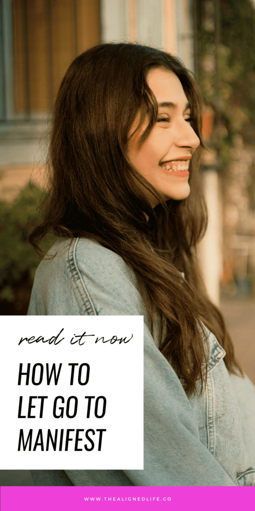 brunette woman in denim jacket smiling | How To Let Go To Manifest | The Aligned Life Manifestation Blog