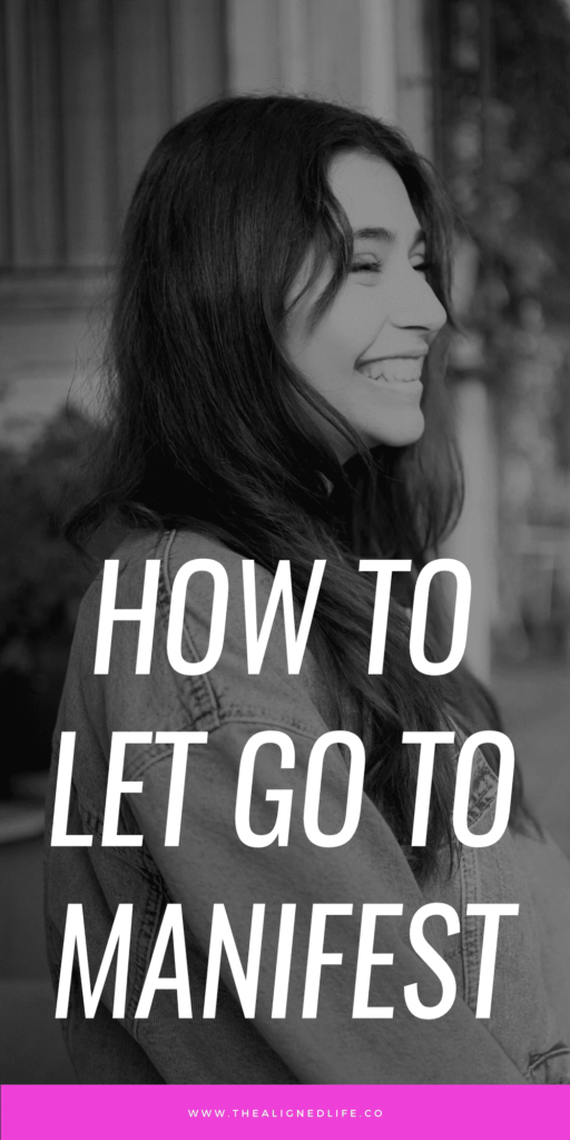 brunette woman in denim jacket smiling | How To Let Go To Manifest | The Aligned Life Manifestation Blog