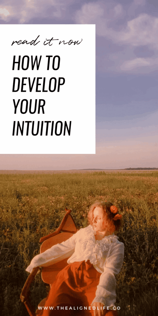 woman with a flower crown sitting in a chair in a field | How To Develop Your Intuition | The Aligned Life Manifestation Blog