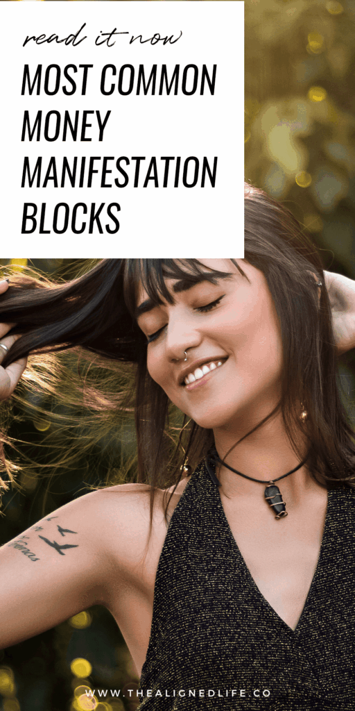 girl with her eyes closed playing with her hair | Most Common Money Manifestation Blocks (& How To Banish Them!) | The Aligned Life Manifestation Blog