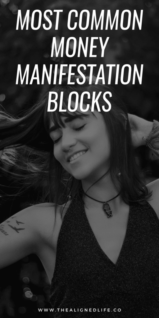 girl with her eyes closed playing with her hair | Most Common Money Manifestation Blocks (& How To Banish Them!) | The Aligned Life Manifestation Blog