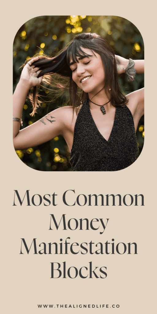 girl with her eyes closed playing with her hair | Most Common Money Manifestation Blocks (& How To Banish Them!) | The Aligned Life Manifestation Blog
