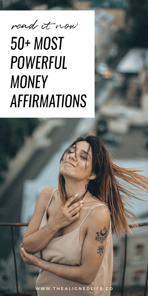 woman on a rooftop with her eyes closed | The Most Powerful Money Affirmations Ever | The Aligned Life Manifestation Blog