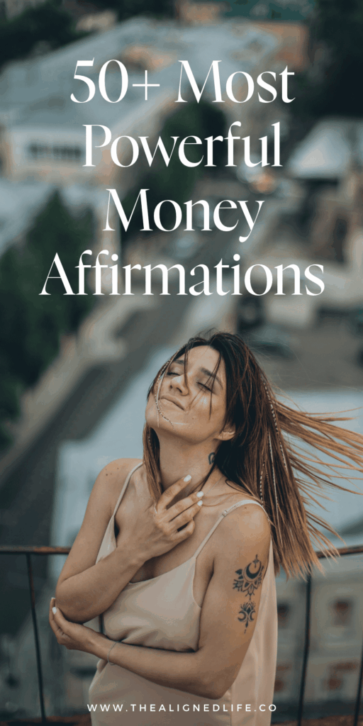 woman on a rooftop with her eyes closed | The Most Powerful Money Affirmations Ever | The Aligned Life Manifestation Blog