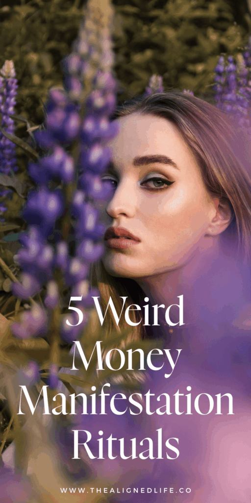 woman with red hair surrounded by lilacs | Weird Money Manifestation Rituals | The Aligned Life Manifestation Blog