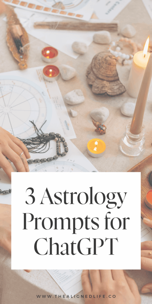 hands on an astrology birthchart with crystals | 3 Astrology Prompts for ChatGPT | The Aligned Life Manifestation + Spirituality Blog