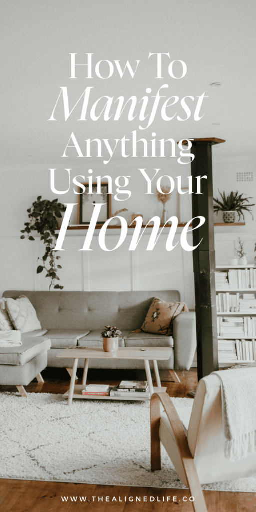 white living room with grey sofa | How To Manifest Anything Using Your Home | The Aligned Life Manifestation Blog