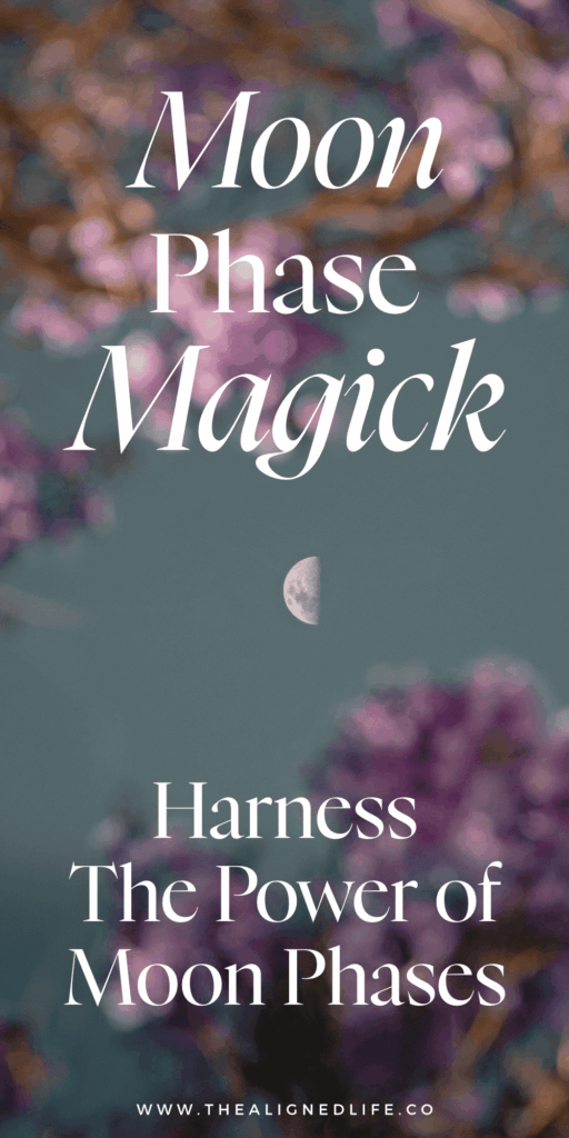 purple leaves with moon in the sky | Moon Phase Magick: Harness The Power of Moon Phases | The Aligned Life Manifestation Blog