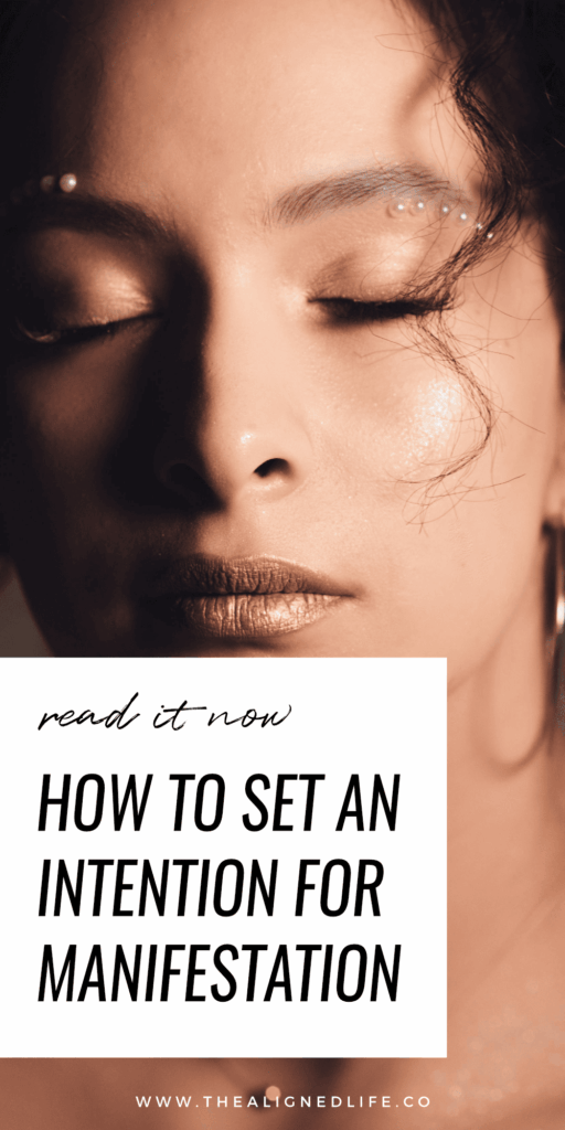 brunette woman with closed eyes | How To Set An Intention For Manifestation | The Aligned Life Manifestation Blog