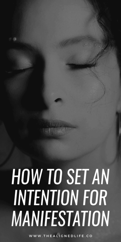 brunette woman with closed eyes | How To Set An Intention For Manifestation | The Aligned Life Manifestation Blog