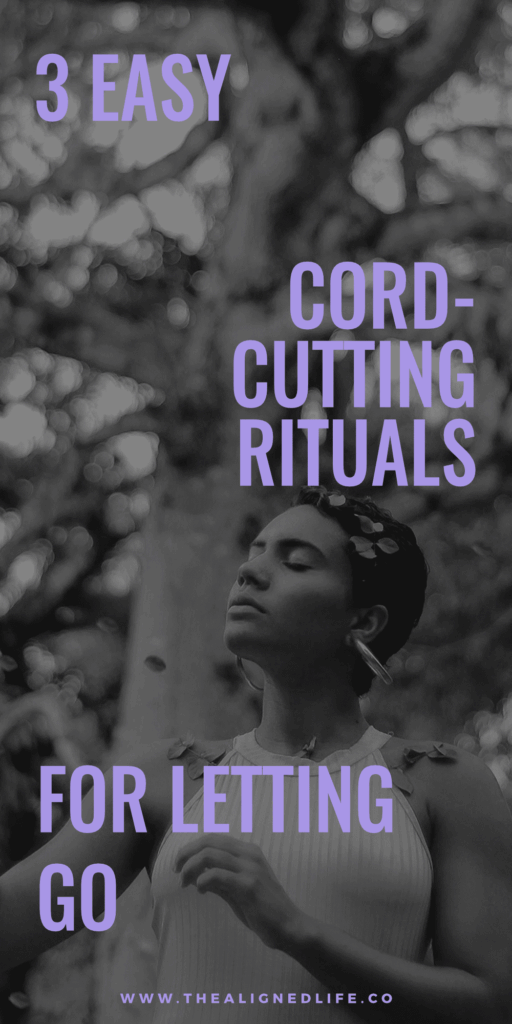 woman with her eyes closed in a forest | 3 Cord Cutting Rituals For Letting Go | The Aligned Life Manifestation Blog