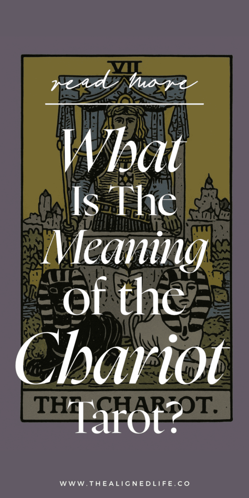 purple background with The Chariot tarot card from the Rider Wait tarot deck