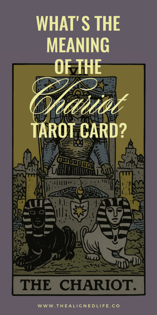purple background with The Chariot tarot card from the Rider Wait tarot deck