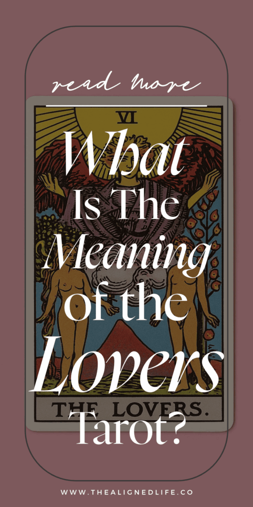 The Lovers tarot card from the Rider Waite tarot deck on a pink background | The Lovers Tarot Card Meaning & Guide