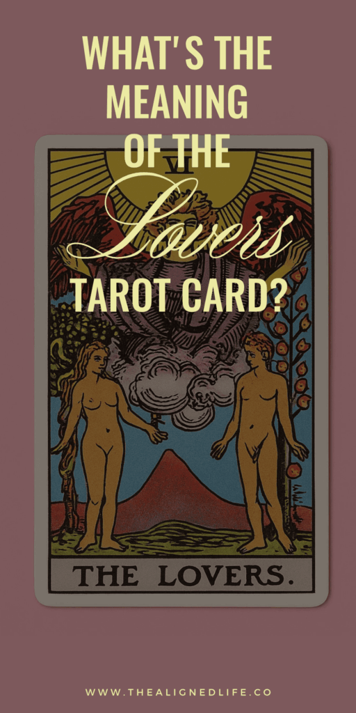 The Lovers tarot card from the Rider Waite tarot deck on a pink background | The Lovers Tarot Card Meaning & Guide