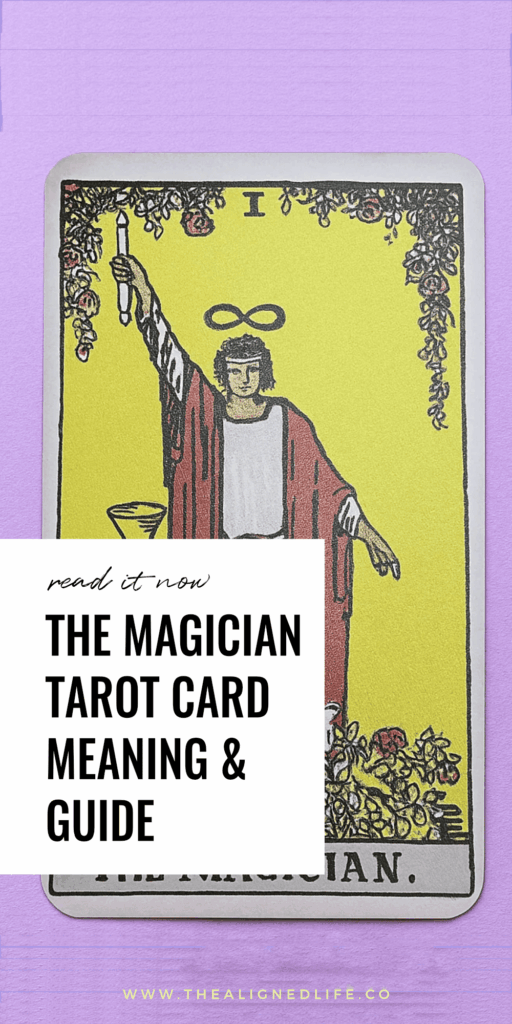 purple background with the Rider Waite Magician Tarot Card | The Magician Tarot Card Meaning & Guide