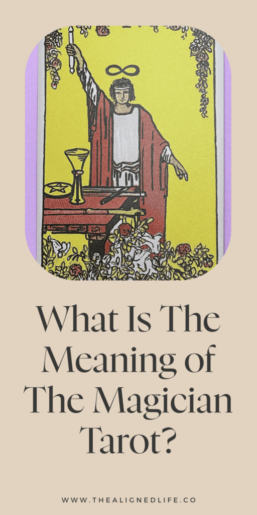 beige background with the Rider Waite Magician Tarot Card | The Magician Tarot Card Meaning & Guide