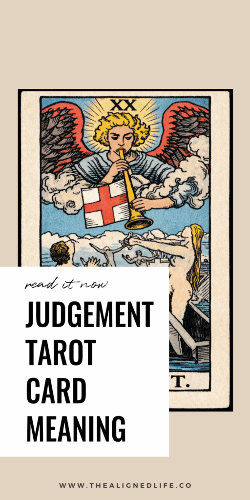 standing people in boats look up to the sky where an angel plays a trumpet | The Judgement card from the Rider Waite tarot deck