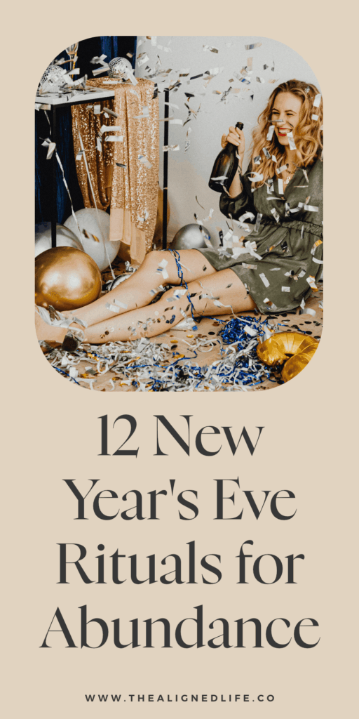woman in a sparkly dress sits on the floor with confetti and a champagne bottle | 12 New Year's Eve Rituals for Abundance