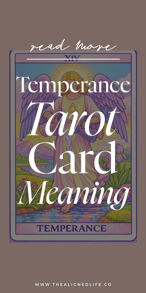 an angel stands with one foot on the ground pouring water upwards from one cup into another | Temperance Tarot Card from the Rider Waite tarot deck
