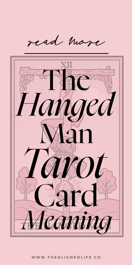 a man hanging from a tree by one foot with a halo around his head | The Hanged Man tarot card from the Rider Waite deck