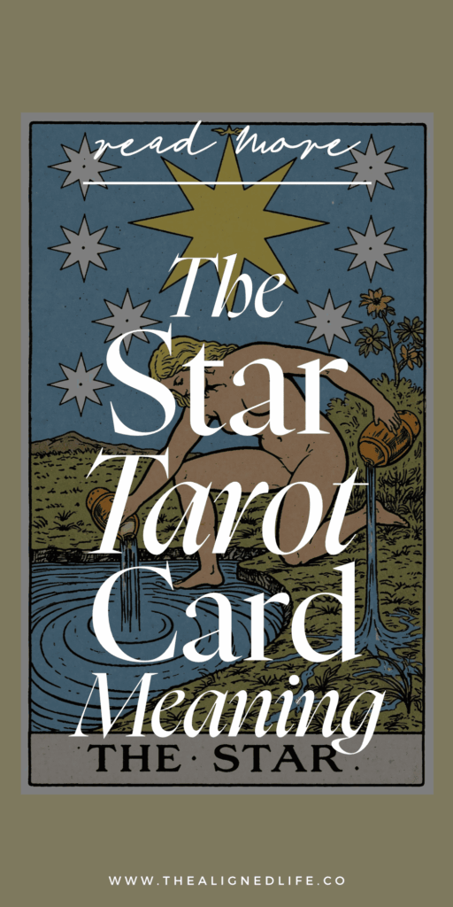a woman kneeling pouring water onto the pond and onto the land with a giant star above her head | The Star tarot card from the Rider Waite deck