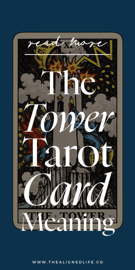 two figures fall from a tower that has been hit by lightning | The Tower from The Rider Waite tarot deck